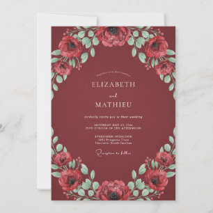 Invitation Mariage d'hiver somptueux bordeaux