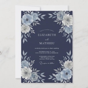 Invitation Mariage d'hiver sublime bleu marine