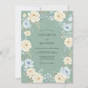 Invitation Mariage d'hiver vert sauge peint à la main