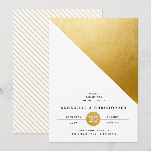 Invitation Mariage d'huile d'or géométrique moderne (Devant / Derrière)