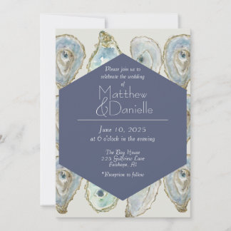 Invitation Mariage d'huîtres aquarelle - bleu-duché