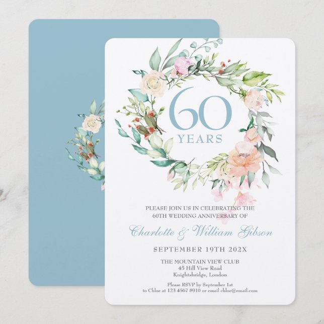 Invitation Mariage diamant 60 ans Anniversaire de mariage Fle (Devant / Derrière)