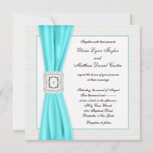 Invitation Mariage Diamant Bleu Turquoise Ivoire
