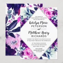 Mariage diamant d'aquarelle violet floral enchanté