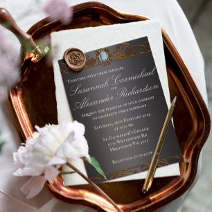 Invitation Mariage diamant et or en argent foncé