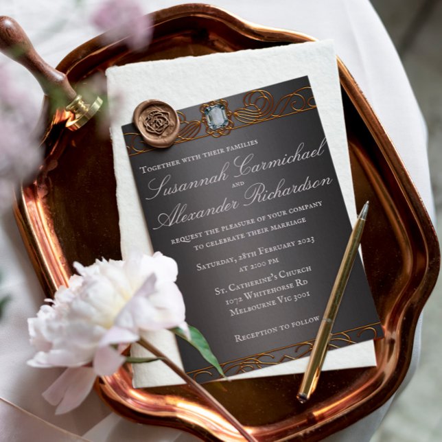 Invitation Mariage diamant et or en argent foncé (Créateur téléchargé)