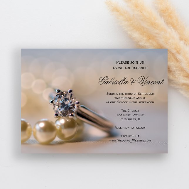 Invitation Mariage Diamond Ring et Pearl (Invite guests to your marriage ceremony with the elegant Diamond Ring and Pearls Wedding Invitation.)