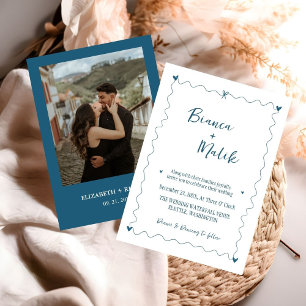 Invitation Mariage d'illustration bleu Scribble dessiné à la