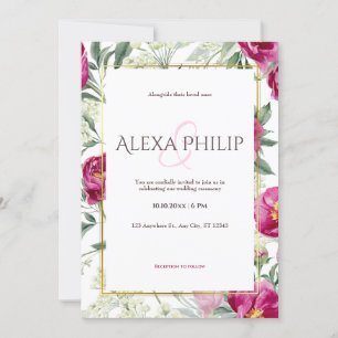 Invitation Mariage d'illustration couleur rose florale