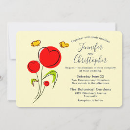 Invitation Mariage d'illustration de fleurs de coeur rouge mi