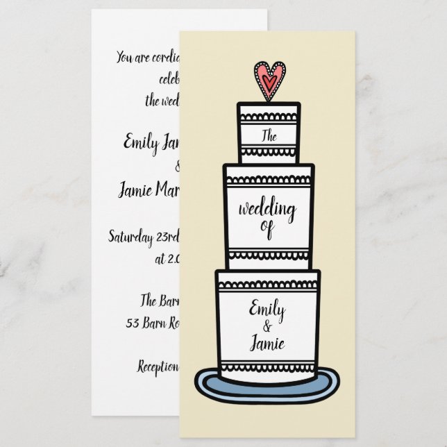 Invitation Mariage d'illustration de gâteau Mariage personnal (Devant / Derrière)
