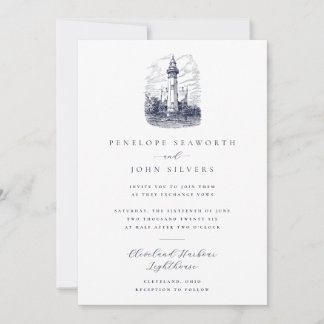 Invitation Mariage d'illustration élégant du phare nautique