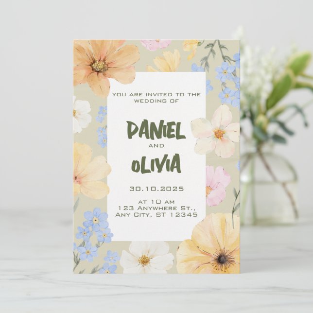 Invitation Mariage d'illustration florale aquarelle (Debout devant)