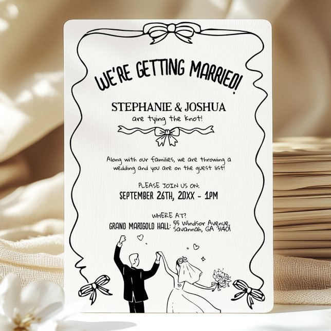 Invitation Mariage d'illustration moderne en noir blanc (Créateur téléchargé)
