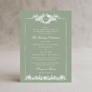 Invitation mariage d'image à courroie verte classique sauge
