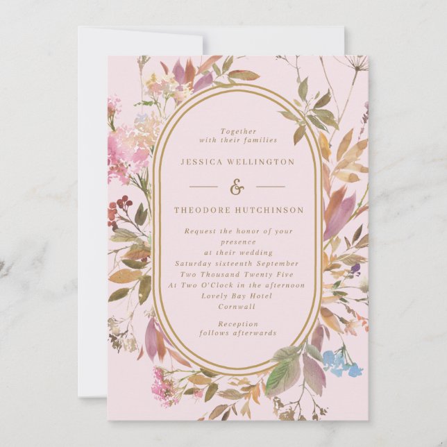 Invitation Mariage d'images Boho Spring Blush & Gold Fleurs s (Devant)