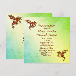 Invitation Mariage d'Imaginaire en marbre vert Flaming Dragon