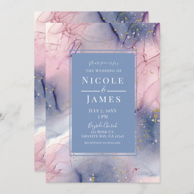 Invitation Mariage d'Imaginaire Ethereal Periwinkle rose Gold (Devant / Derrière)