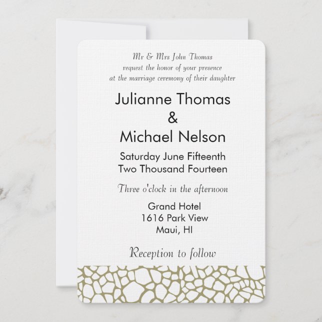 Invitation Mariage d'impression Gold White Giraffe (Devant)