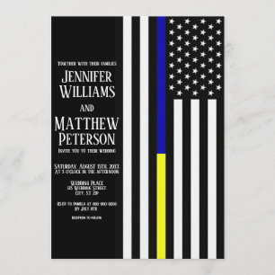 Invitation Mariage d'indicateur Ligne Bleu/Jaune mince