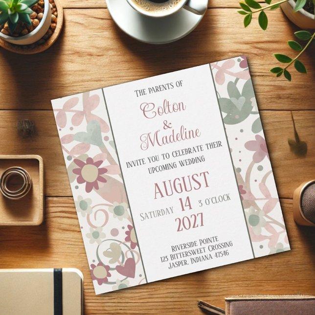 Invitation Mariage d'intégrité moderne rose floral (Créateur téléchargé)