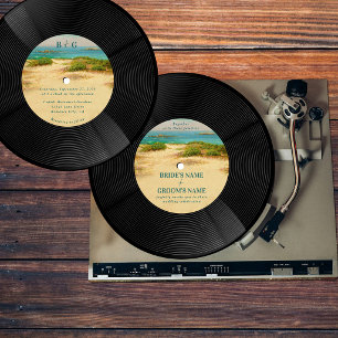 Invitation Mariage disque vinyle de plage côtière