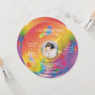 Invitation Mariage Disque Vinyle Musique Arc-en-Ciel Rétro