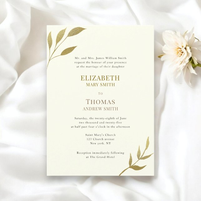 Invitation Mariage d'ivoire et d'or (modern elegant classic traditional wedding invitation in ivory and gold )