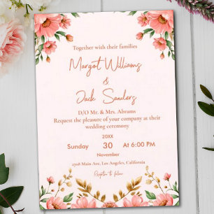 Invitation Mariage d'ivoire fleuri Boho