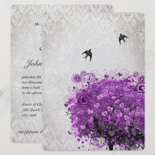 Invitation Mariage d'oiseaux d'arbre violet radiant de la feu