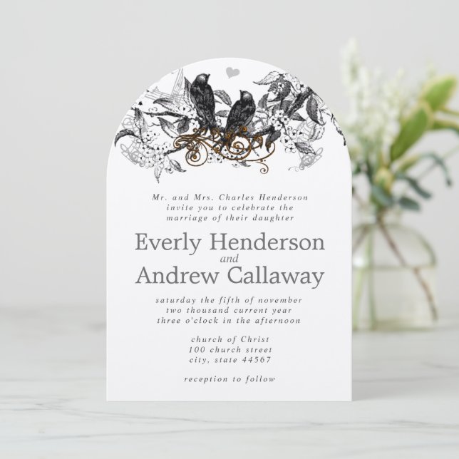 Invitation Mariage d'oiseaux de l'amour de fleur de cerisier  (Debout devant)