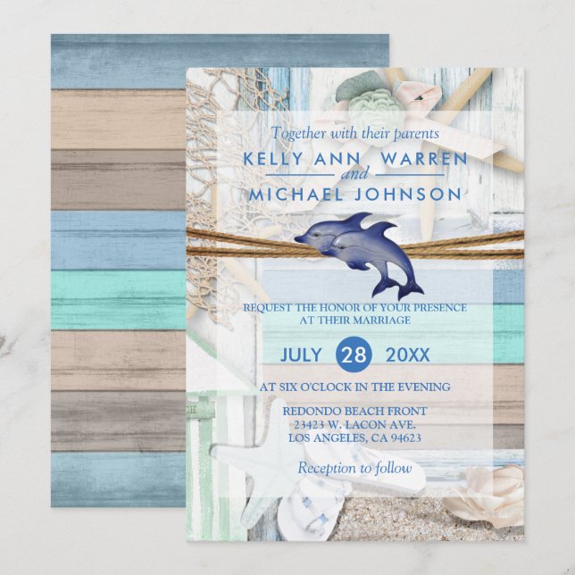 Invitation Mariage Dolphin en bord de mer (Devant / Derrière)