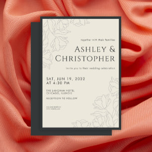 Invitation Mariage d'onyx noir floral dessiné moderne
