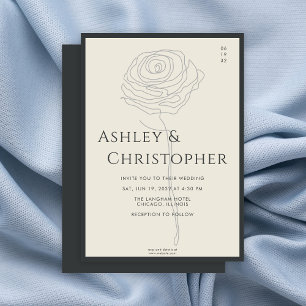 Invitation Mariage d'onyx noir floral dessiné moderne