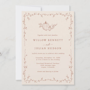 Invitation Mariage Doodle de Citrouille d'Automne