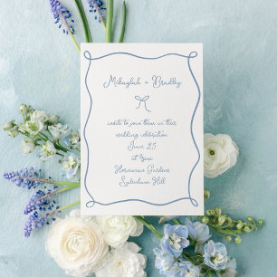 Invitation Mariage Doodle Nœud & Ruban Bleu Poussiéreux