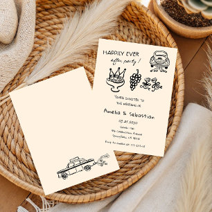 Invitation Mariage doodlé noir dessiné à la main de fantaisie