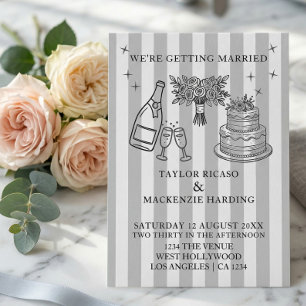 Invitation Mariage Doodles Fantaisistes Gris et Blanc