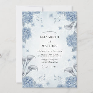 Invitation Mariage d'Opulence Florale Bleu Poussiéreux