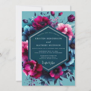Invitation Mariage d'opulence florale sarcelle lunatique