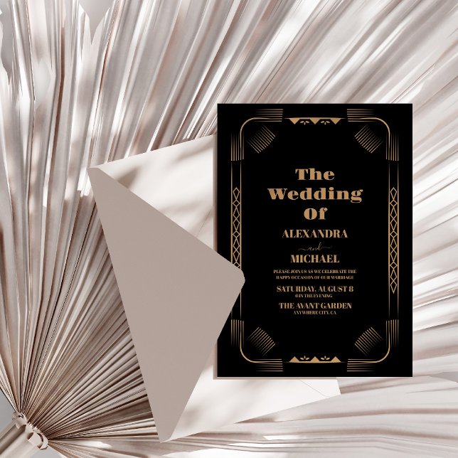 Invitation Mariage d'or Art déco Faux (Créateur téléchargé)