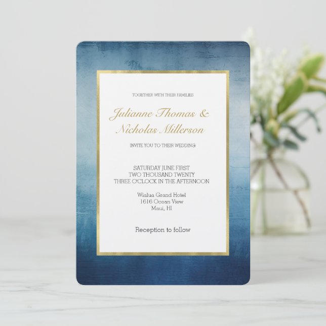 Invitation Mariage d'or bleu blanc (Debout devant)