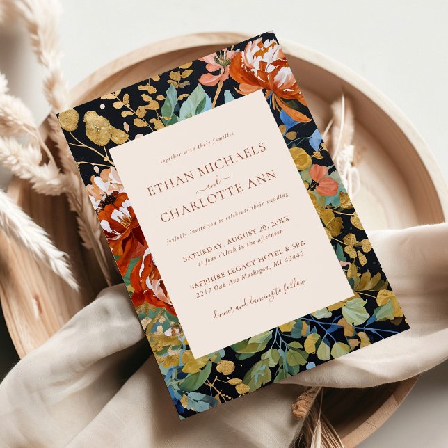 Invitation Mariage d'or Burnt Orange Peony Floral Peinture (Créateur téléchargé)