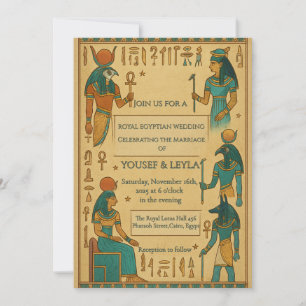 Invitation Mariage d'or de divinités égyptiennes Hiéroglyphe
