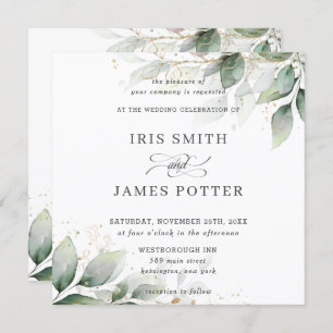 Invitation Mariage d'or de feuillage rustique chic