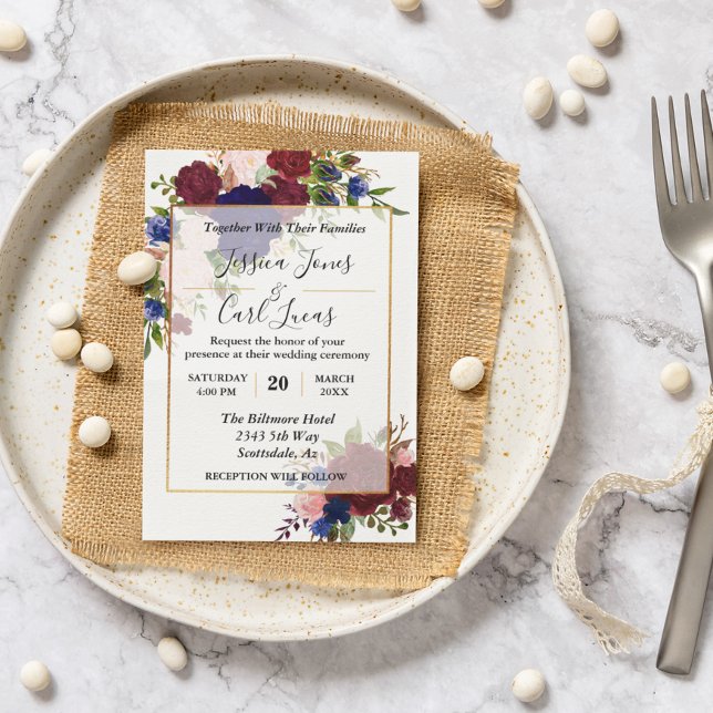 Invitation Mariage d'or de la marine Bourgogne (Créateur téléchargé)