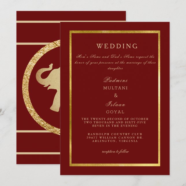 Invitation Mariage d'or Deep Red Regal (Devant / Derrière)