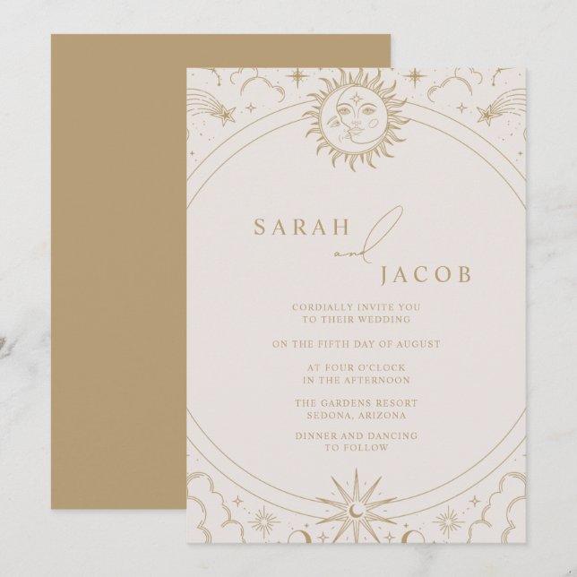 Invitation Mariage d'or des étoiles de la lune de soleil céle (Devant / Derrière)
