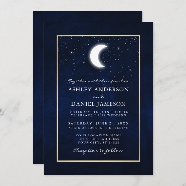 Invitation Mariage d'or des étoiles de lune céleste (Devant / Derrière)