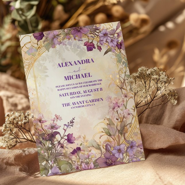 Invitation Mariage d'or floral violet ultra violet (Créateur téléchargé)